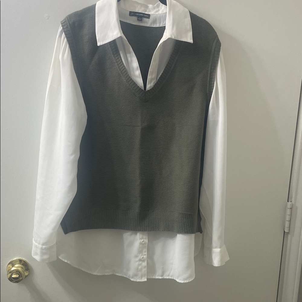 Adrianna Papell Olive Sweater Vest with White Shirt
